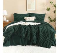 Litanika King Size Comforter Set with Sheets Dark Emerald Green - 7 Pieces Bed in a Bag King Boho Tufted Complete Beddding Sets with Comforter, Sheets, Pillowcases & Shams
