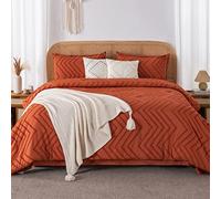 Litanika Orange Boho Queen Size Comforter Set, Lightweight and Fluffy Bedding Set for Queen Bed, 7 Pieces Tufted Farmhouse Diamond Design for All Seasons