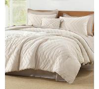 Litanika Queen Comforter Set Beige, 3 Pieces Boho Chevron Tufted Bedding Comforter Set, All Season Bed Set (90x90In Comforter and 2 Pillowcases)