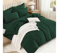 Litanika Queen Comforter Set Dark Emerald Green - 7 Pieces Bed in a Bag Queen Bedding Comforter Sets, Solid Lightweight Bed Set with Comforter, Sheets, Pillowcases & Shams