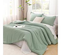 Litanika Sage Comforter California King Size, 3 Pieces Boho Lightweight Solid Bedding Set & Collections, All Season Fluffy Bed Set (104x96In Comforter & 2 Pillowcases)