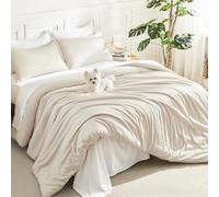 Litanika Twin/Twin XL Comforter Set Beige, 2 Pieces Lightweight Solid Bedding Comforter Set, All Season Fluffy Bed Set (66x90In Comforter & 1 Pillowcase)