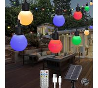 Litark Solar String Lights Outdoor with 20 Shatterproof G40 Bulbs - 32.8Ft/10m 100 LED Soalr Fairy Lights with Remote, USB Port, 8 Modes Waterproof, Garden Yard Camping Decor - Multicolor