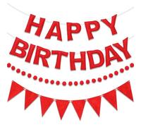 LITAUS Pre-Strung Happy Birthday Banner & Felt Garland Set - Red Birthday Decorations for Women Girls | Reusable Party Supplies for Indoor & Outdoor