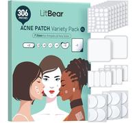 LitBear Large Acne Patches (7 Sizes, 306 Patches), Large Pimple Patches, Size XL for Full Face, Forehead, Chin, Nose, Body, Back, Neck and Chest, Moon-Shaped, Square Hydrocolloid Patches