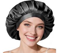 LitBear Silk Bonnet for Women Sleeping 100% Mulberry 22 Momme, Adjustable Silk Hair Bonnet Sleep Cap for Curly Hair with Elastic Band, Non-Slip Breathable Softer Smoother (Black)