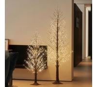 LITBLOOM Lighted Alpine Trees 4FT and 6FT, Brown Twig Tree with Lights for Thanksgiving Christmas Home Decoration Inside Outside
