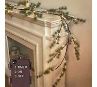 LITBLOOM Lighted Christmas Pine Garland Battery Operated with Timer 6FT 48 Warm White LED Lights for Fireplace Mantle Christmas Holiday Decoration Indoor Outdoor