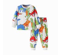 LitBud Kids Christmas Pajamas for Boy Pyjamas Long Sleeves Toddler Pjs Sleepweer Dinosaur 2pcs Nightwear Tops + Pants Sets for Childs Autumn White UK Size 6-7 Years 7T Thanksgiving Gifts
