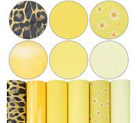 Litchi 6 Pack 8x12 Inch Faux Leather Sheets for Bow Earring, Easy To Cut Vinyl Fabric for Cricut, Durable Fade Resistant Leatherette without Smell, Yellow