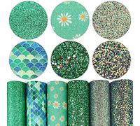 Litchi 6 Pack 8x12 Inch Faux Leather Sheets for Bow Earring, Easy to Cut Vinyl Fabric for Cricut, Durable Fade Resistant Leatherette Without Smell, Green