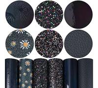 Litchi 6 Pack 8x12 Inch Faux Leather Sheets for Bow Earring, Easy to Cut Vinyl Fabric for Cricut, Durable Fade Resistant Leatherette Without Smell, Black