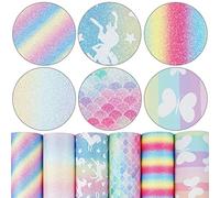 Litchi 6 Pack 8x12 Inch Faux Leather Sheets for Bow Earring, Easy to Cut Vinyl Fabric for Cricut, Durable Fade Resistant Leatherette Without Smell, Rainbow