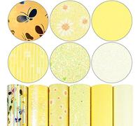 Litchi 6 Pack 8x12 Inch Faux Leather Sheets for Bow Earring, Easy to Cut Vinyl Fabric for Cricut, Durable Fade Resistant Leatherette Without Smell,Yellow Series