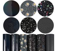 Litchi 6 Pack 8x12 Inch Faux Leather Sheets for Bow Earring, Easy to Cut Vinyl Fabric for Cricut, Durable Fade Resistant Leatherette Without Smell, Black Series