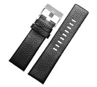 Litchi Grain Men Watchband 22mm 24mm 26mm 27mm 28mm 30mm 32mm Leather Watch Straps, Black Steel Buckle, 28mm