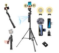 Litchitech 70.9” Auto Face Tracking Tripod for iPhone Anriod Phone,Vlogging Kit for iPhone,Content Creator Essentials,with Light / 360 Rotatable Tripod/Wireless Microphone/Remote