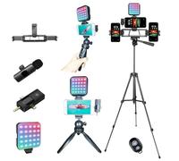 Litchitech Vlogging Kit for iPhone,Vlogging Kit for Andriod Phone, Content Creator Essentials,YouTube Starter Kit with Tripod 60" / Multiple Holders/RGB Light/Lavalier Mic/Remote