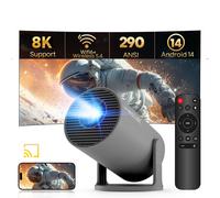 【Lite Entertainment】Magcubic HY300 Pro Mini Projector 720p Native with 1080p Support Wi-Fi 6 Bluetooth 5.4 Android 14 Auto Keystone and 180° Rotating Stand Grey