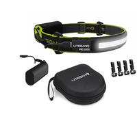 Liteband PRO Bundle 1000 Lumens LED Headlamp Rechargeable Battery Powered, Bright Tactical Head Lamp Flashlight Hard Hat Light, Mechanic Lamps, Camping, Running, Best Rated For Adults Forehead, Carbon