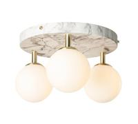 LITECRAFT Alanis Flush Mount Marble Effect Bathroom Ceiling 3 Light- Satin Brass