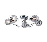 LITECRAFT Ashlin Semi Flush Ceiling Light 5 Arm with Smoke Tinted Glass Shades - Polished Chrome