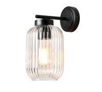 LITECRAFT Azalea Wall Light Outdoor IP23 Rated Ribbed Glass Lantern - Black