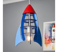 Litecraft Blue Rocket Glow Kids Ceiling Pendant