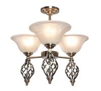 LITECRAFT Ceiling Light Spiral Semi Flush 3 Arm with Alabaster Glass Shades - Antique Brass