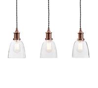 LITECRAFT Ceiling Pendant Bar Industrial Glass Shaded Light - (Copper, 3 Light)
