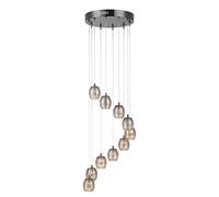 LITECRAFT Ceiling Pendant Cluster 10 Light with Crackle Effect Glass Shades - Black Chrome
