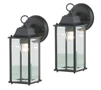 LITECRAFT Colone Wall Light Bevelled Glass Outdoor Lantern IP23 Fitting - (Black, Pack of 2)