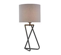 LITECRAFT CRIS Table Lamp Industrial Styled Base with Grey Fabric Shade - Pewter
