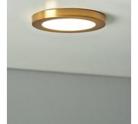 Litecraft Darly Satin Brass 1 Lamp Modern Bathroom 12W Led Flush Ceiling Light