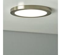 Litecraft Darly Satin Nickel 1 Lamp Modern Bathroom 18W Led Flush Ceiling Light
