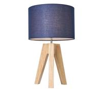 LITECRAFT Devlin Table Lamp Wooden Tripod Base with Drum Shade - (Natural, Navy)
