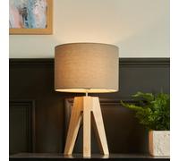 Litecraft Devlin Wooden Tripod Table Lamp With Taupe Shade