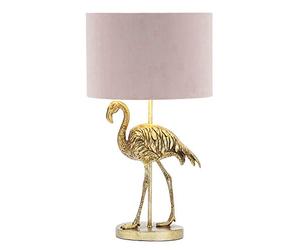LITECRAFT Fliss Table Lamp Flamingo Style Base with Pink Velvet Shade - Brass