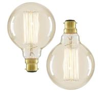 LITECRAFT Globe Light Bulb 40 Watt B22 Bayonet Cap Squirrel Cage Filament - Clear (Pack of 2)