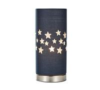 LITECRAFT Glow Stars Table Lamp Children's LED with Blue Cylinder Shade - Satin Chrome