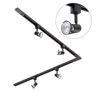 Litecraft Harlem Black 4 Head 2M L Shape Kitchen Track Light With Led Bulbs