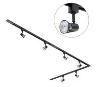 Litecraft Harlem Black 6 Head 3M Long L Shape Kitchen Ceiling Light With Led Bulbs