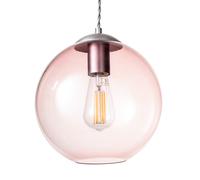 Litecraft Huey Ceiling Pendant With Pink Tint Glass Shade - Pewter