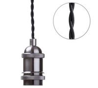 Litecraft Industrial Style Pewter Braided Black Cable Ceiling Pendant