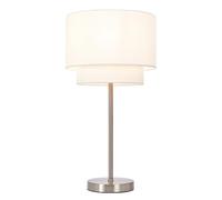 LITECRAFT Jayne Table Lamp E27 Base with 2 Tier White Drum Shade - Satin Chrome