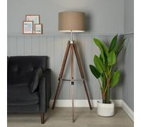 Litecraft Keegan Dark Brown Adjustable Wooden Tripod Floor Lamp