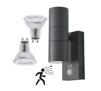 LITECRAFT Kenn Outdoor Up & Down Wall Light with PIR Motion Sensor & LED Bulbs - (Anthracite)