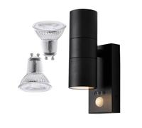 LITECRAFT Kenn Outdoor Up & Down Wall Light with PIR Motion Sensor & LED Bulbs - (Black)