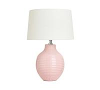 LITECRAFT Kyra Table Lamp Ceramic Embossed Base with Ivory White Tapered Shade - Pink