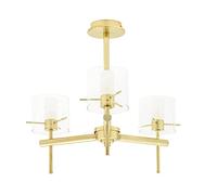 LITECRAFT Lincoln Semi Flush Bathroom Ceiling 3 Light with Glass Shades - Brass